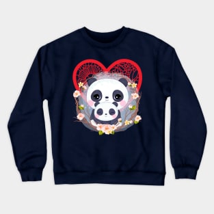 Mama Panda and baby with RED lace heart Crewneck Sweatshirt